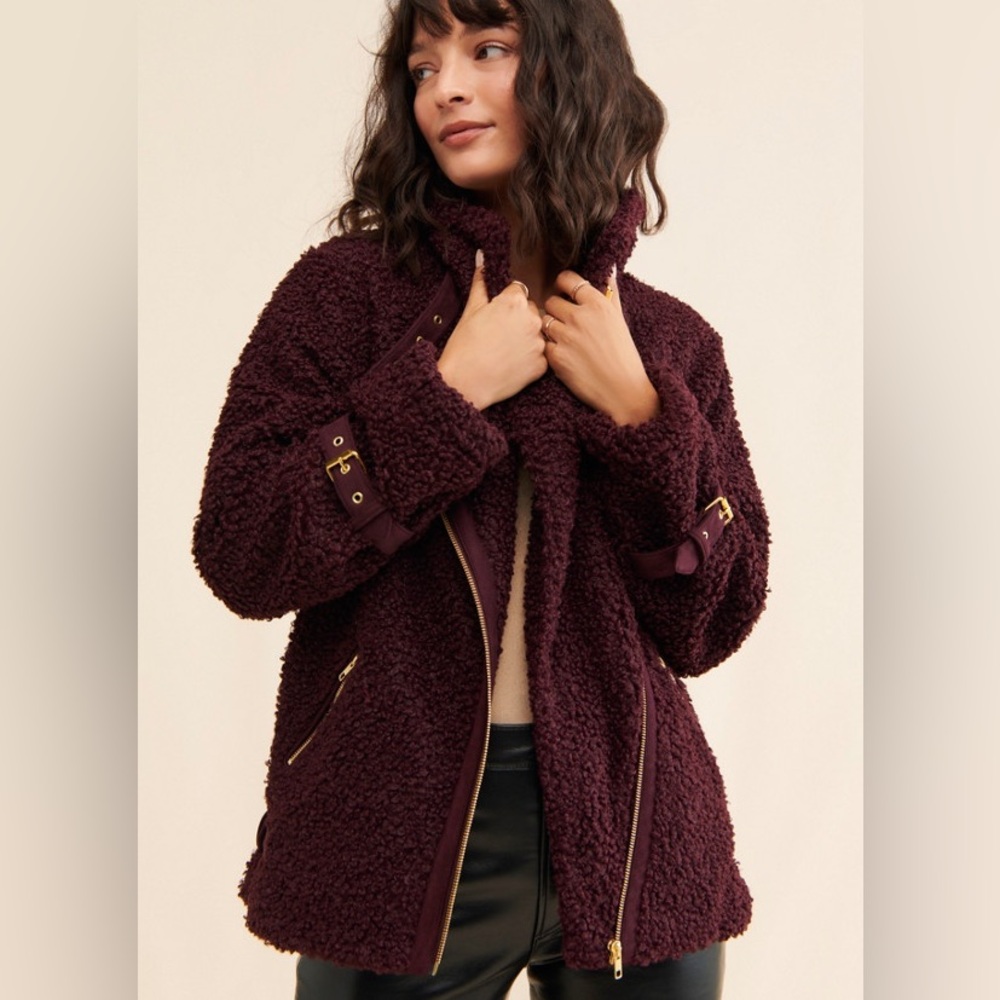 Anthropologie Hutch Sherpa Buckle Moto Jacket